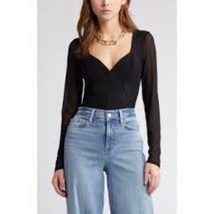 Open edit A Semi-sheer Long Sleeve stretch corset top Black size small NWT